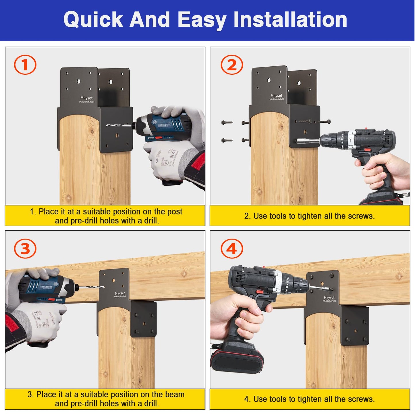 Post Anchor Connector,Stainless Steel Beam Anchor Connector, Post Base Bracket for Supporting Wood Beams,Post to Beam (4Pack, P6x6-B(6x6/6x8))