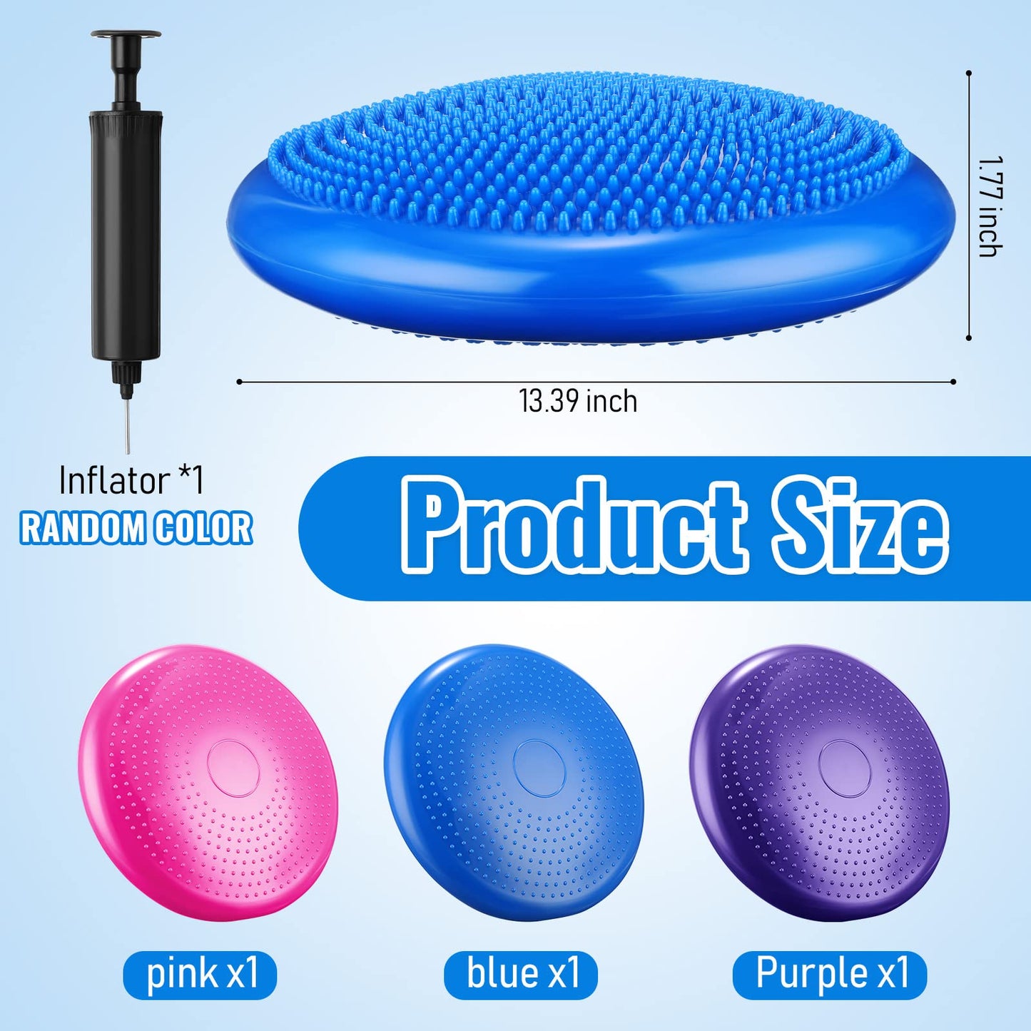 Leitee 3 Pcs Inflated Wobble Cushion Exercise Wiggle Seat for Sensory Flexible Seating Wobble Board Balance Disc Sensory Wiggle Seat Pad for Office Chair with Air Pump(Blue, Purple, Rose Red)