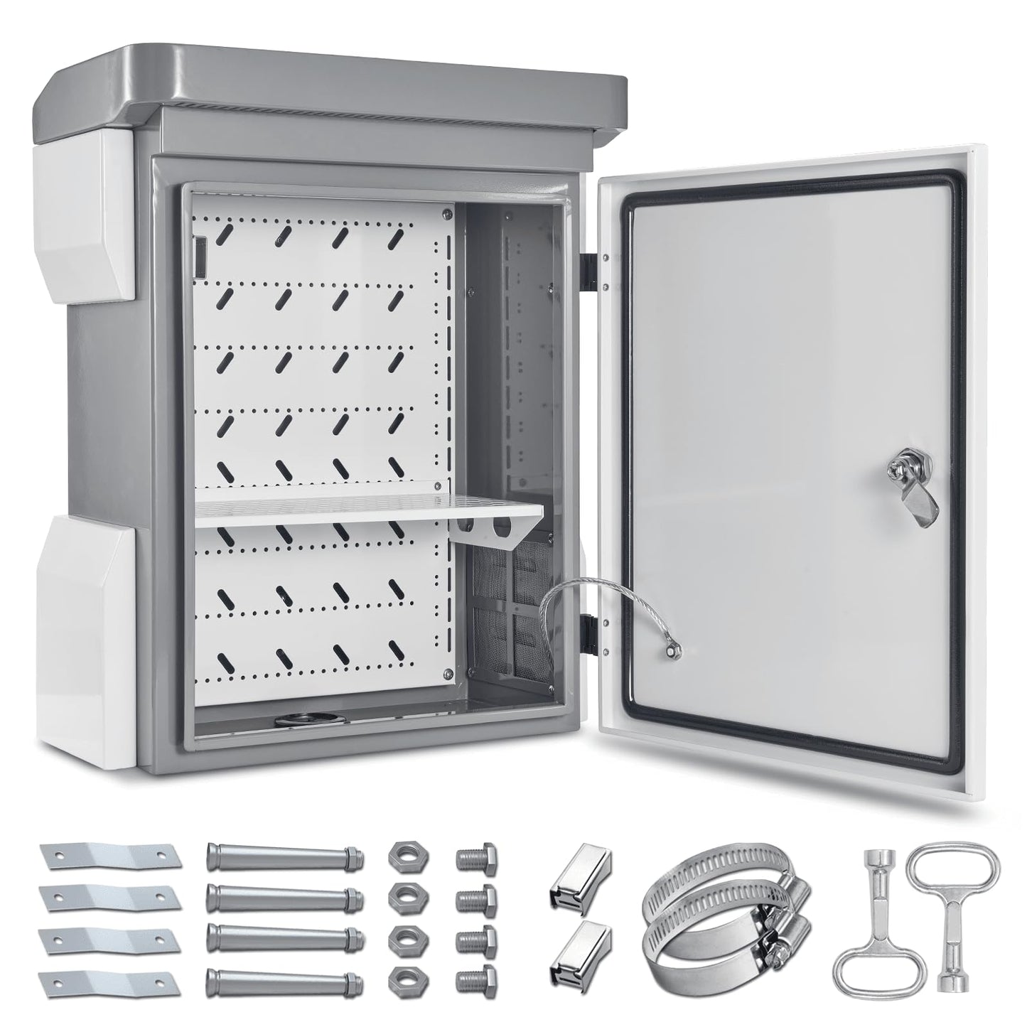 Outdoor Electrical Box, Cold-Rolled Steel Plate, Aluminum Alloy Back Beam, One-Piece Ventilation Design, IP65 Waterproof, Wall/Pole Mounted (19.7" x 15" x 7.9")