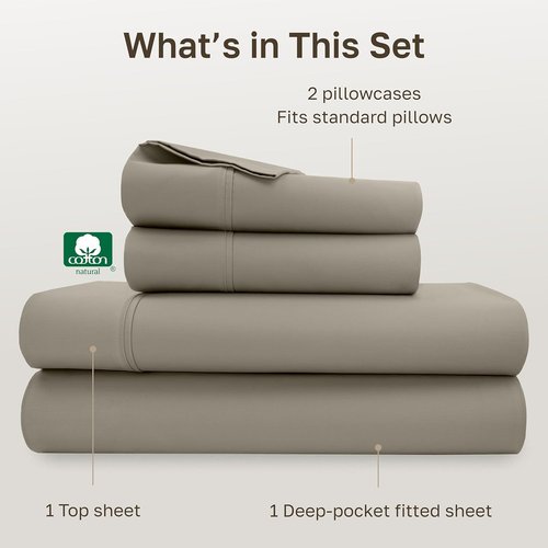California Design Den Bed Sheets - 100% Cotton Full Size Set, Silky Smooth Sateen, Deep Pockets - Taupe