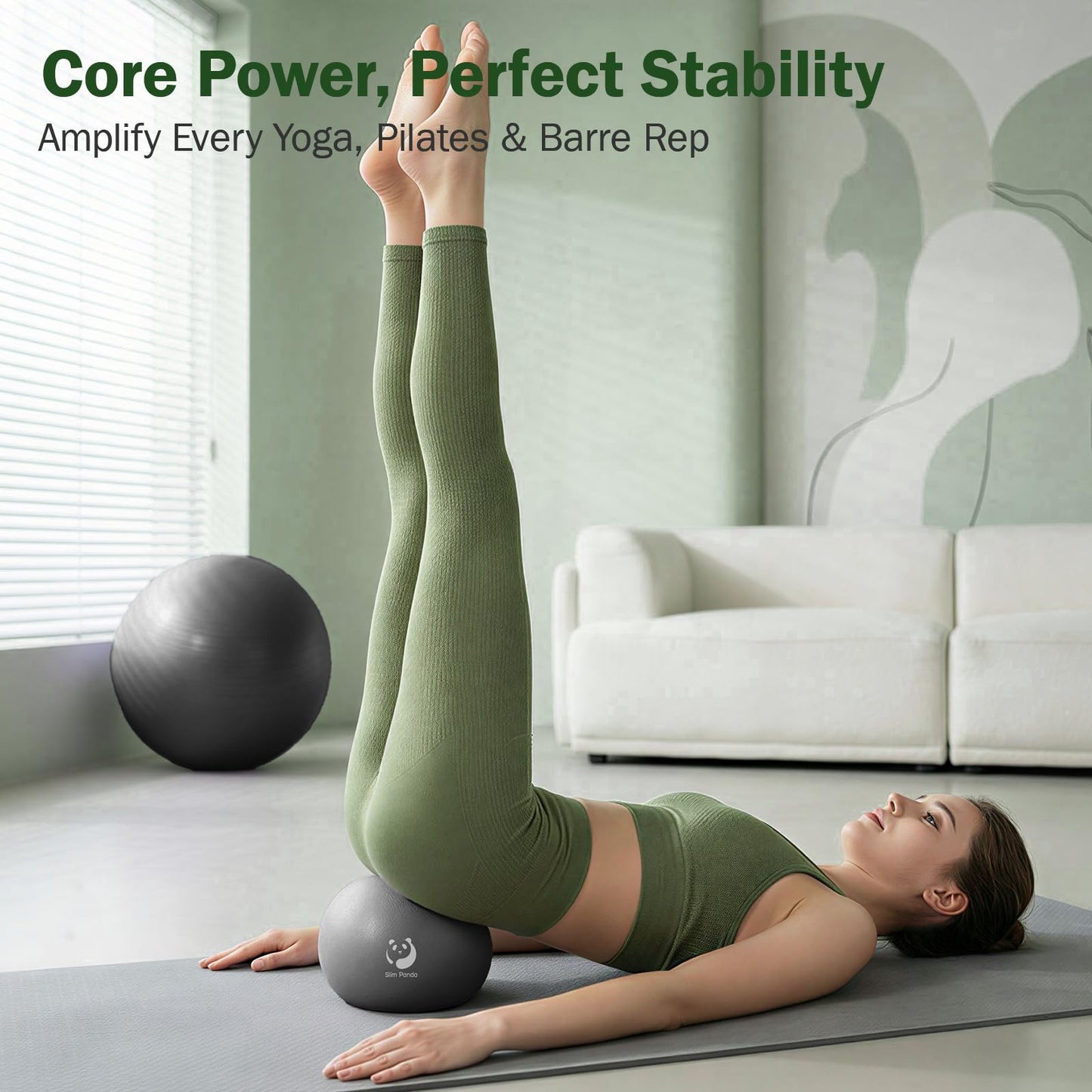 Slim Panda Pilates Ball, 9 Inch Small Exercise Ball, Anti Burst Mini Yoga Ball for Stability, Workout, Barre, Core Strength, Physical Therapy, Balance, Stretching