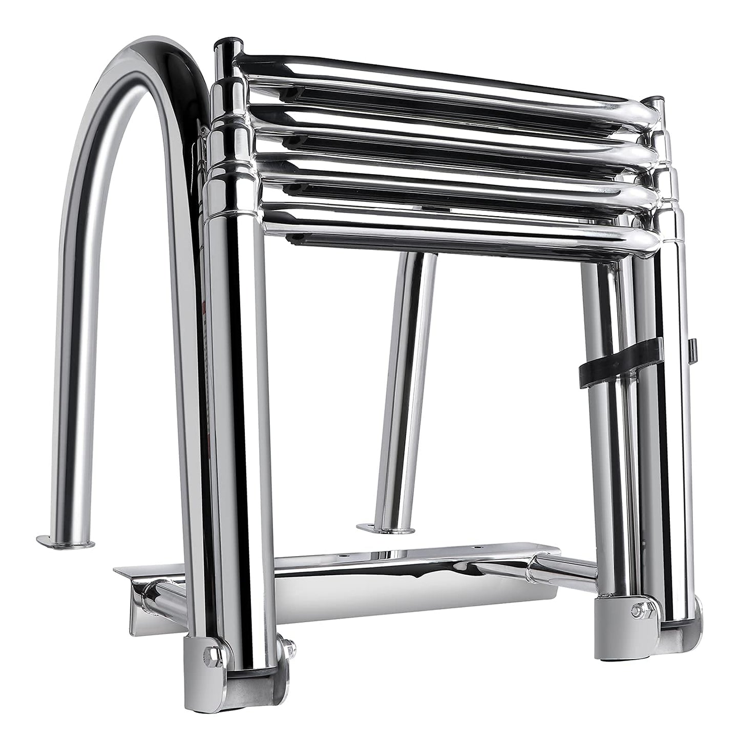 Marinebaby 4-Step Pontoon Boat Ladder, 316 Stainless Steel Folding Telescoping Inboard Ladder with Hand Railing and Extra Wide Steps