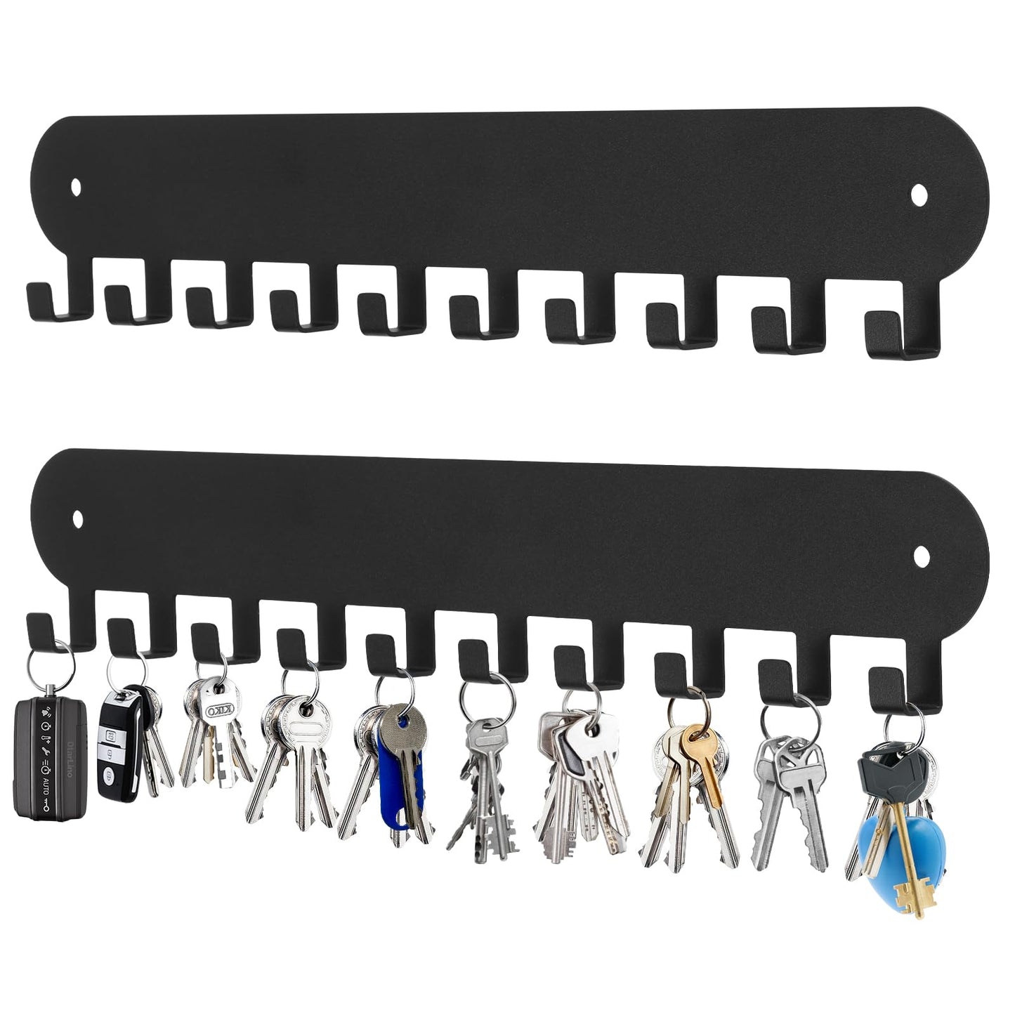 Suzurana 2 Pack Key Holder for Wall,Key Hooks with 10 Hooks,Key Holder Wall Mount Self Adhesive, Key Rack for Wall No Drill for Living Room, Kitchen, Bathroom, Garage (Black)