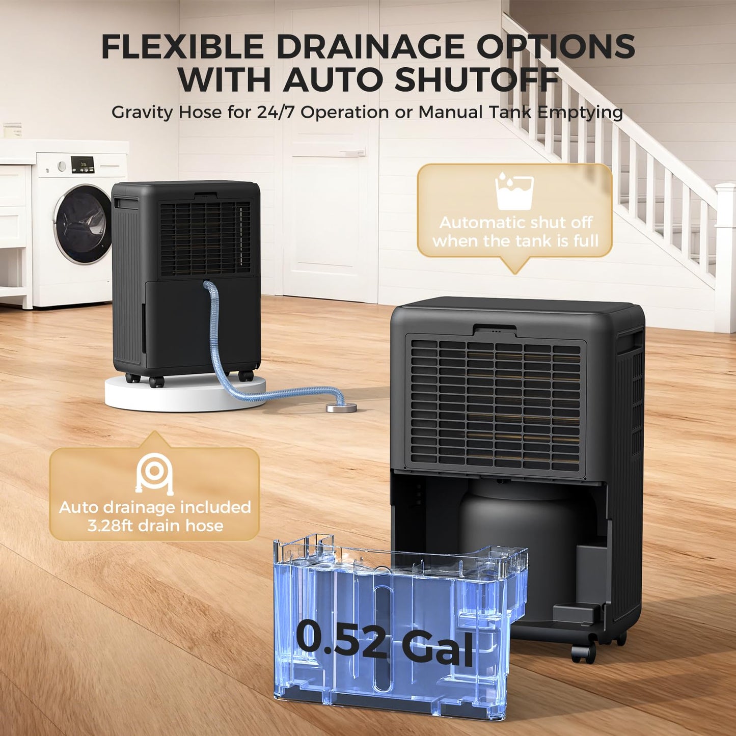 Bicepos 2000 Sq.Ft Dehumidifier for Basement, 30 Pints Dehumidifiers for Home with Drain Hose, 3 Mode, Auto Defrost, Intelligent Humidity Control for Bathroom, Bedroom, Large Room, Laundry, RV, Office