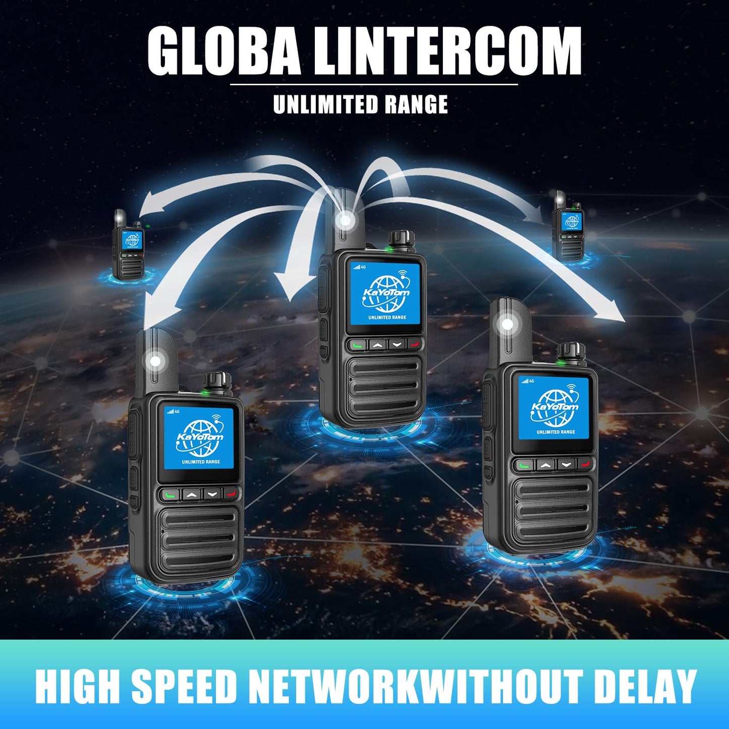 KAYOTOM Lifetime Free Unlimited Range Rapid Global Walkie Talkies PTT Push-to-Talk Over Cellular Nationwide 5000+ Miles POC 4G LTE Handheld Long Range Two Way Radio for Team Management (2Pack and SIM)