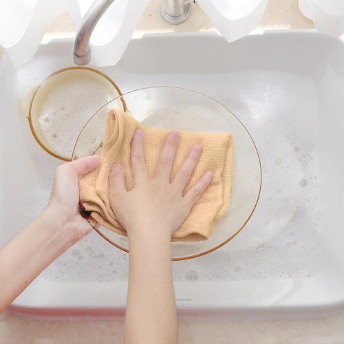 Homaxy Kitchen Dish Cloths - 100% Cotton Waffle Weave, Ultra Soft & Absorbent, 12 x 12 Inches, 6-Pack | Apricot
