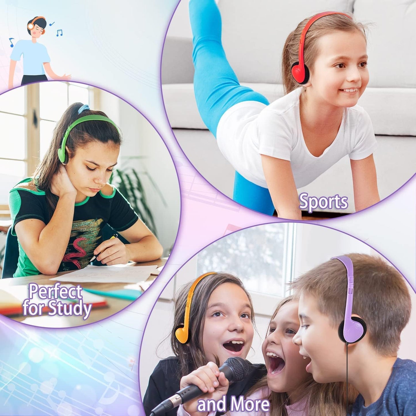 10 Pack Set (LS04,10 Classroom Headphones Bulk Multi Color for Kids School, Wholesale Class Durable Earphones