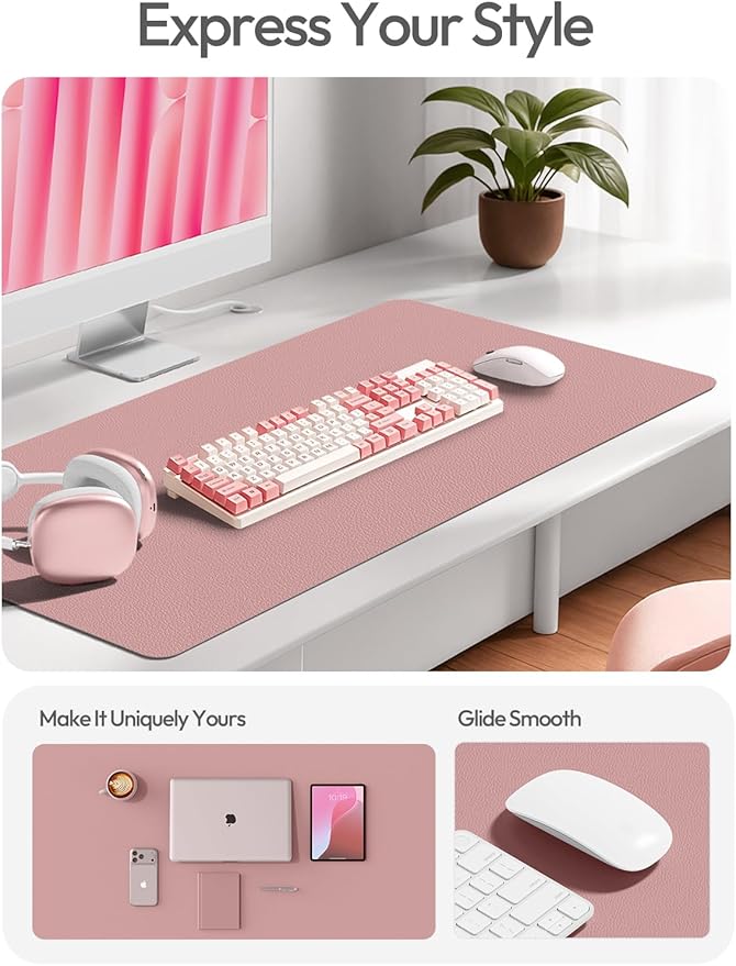 YSAGi Leather Desk Protector, Office Mat, Large Mouse Mat, Non-Slip PU Leather Blotter, Laptop Desk Mat, Waterproof Writing Pad for Office and Home(Pale Mauve, 42" x 17.2")