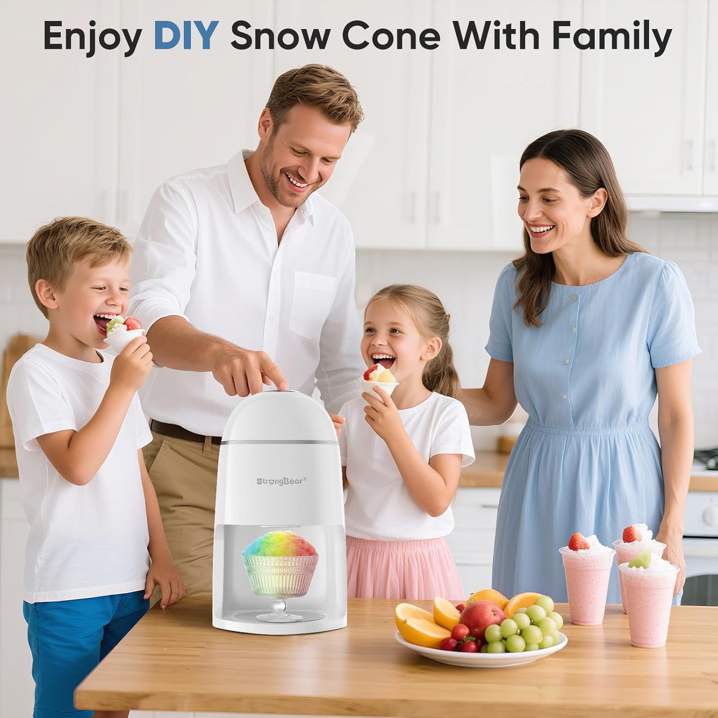 StrongBear Snow Cone Machine - Electric Ice Shaver for Kids' Parties | White Color, Perfect Gift Idea
