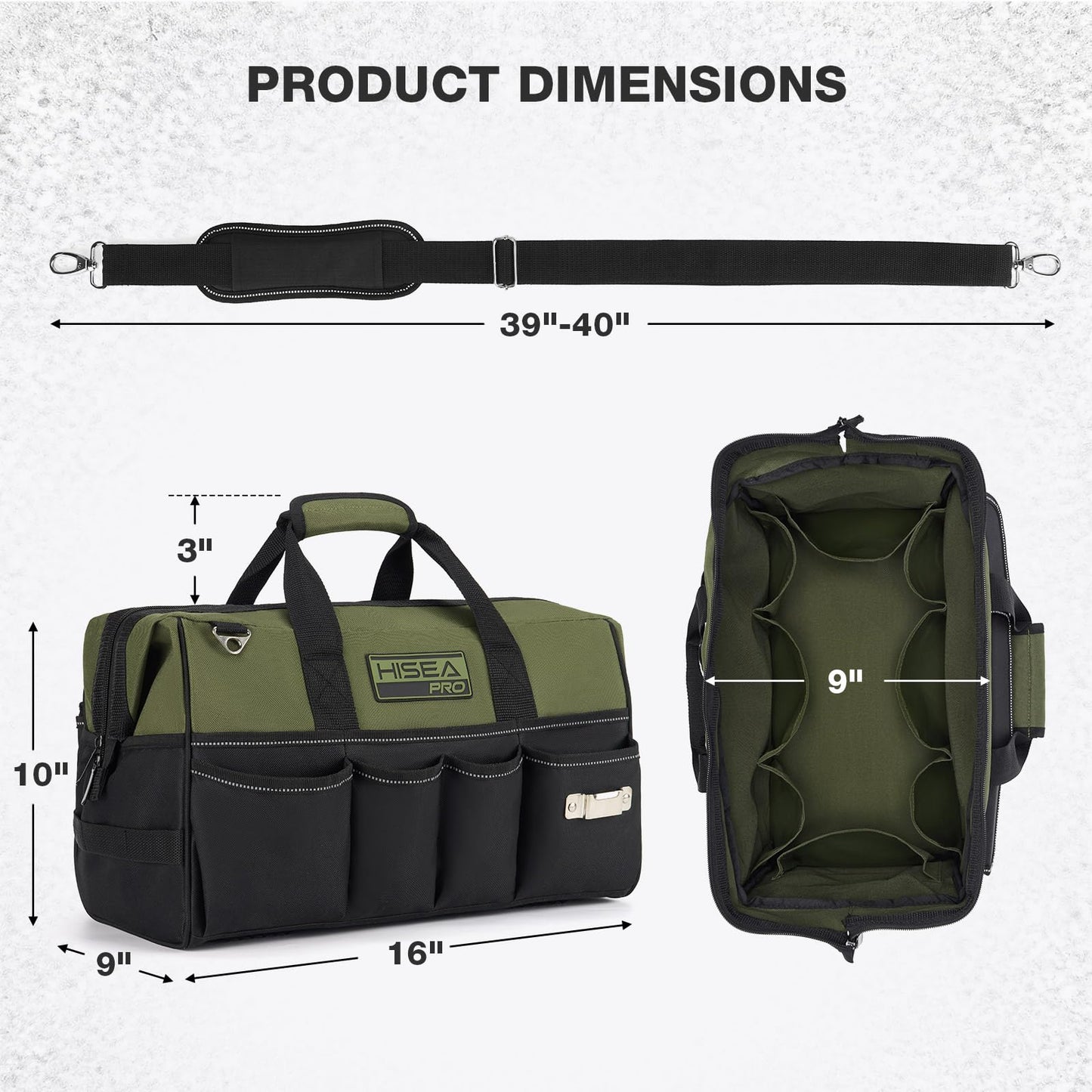 HISEA Heavy Duty Tool Bag 20 Pockets, 16-Inch Portable Tool Box Organizer, 600D Waterproof Wide Mouth Large Storage Toolbag for Electrician, Tradesman with Adjustable Shoulder Strap