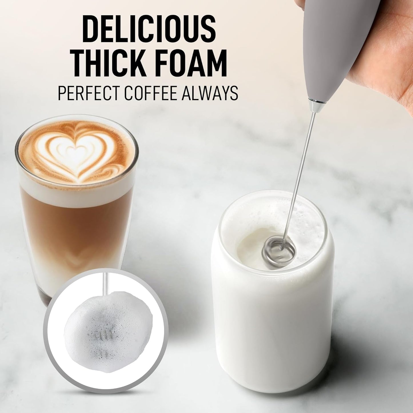 Zulay Kitchen Milk Frother - Powerful Handheld Whisk for Coffee, Lattes & Matcha - Includes 4 Duracell Batteries