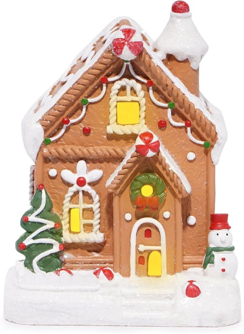 Hodao Gingerbread House Decoration | Handmade Polyresin Xmas Figurine for Winter Decor (Brown)