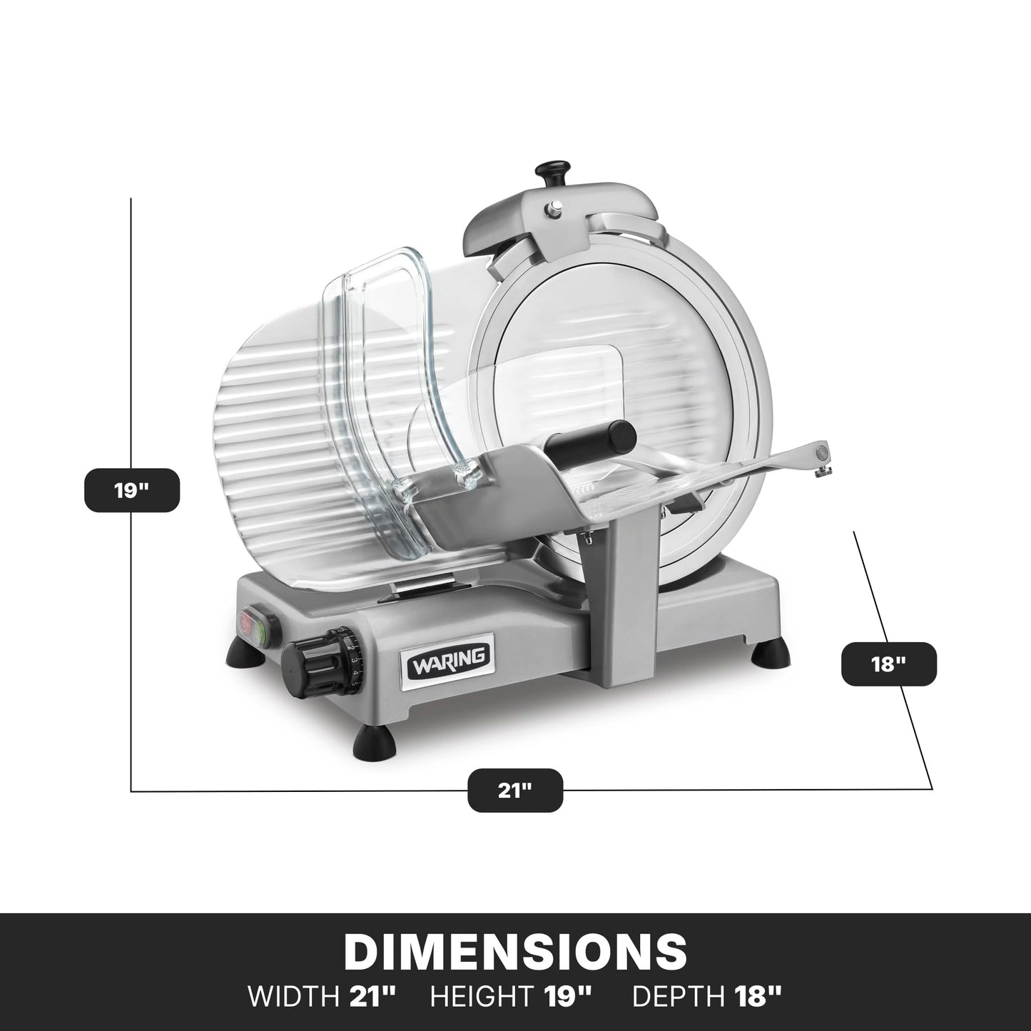 Waring Commercial WCS300SV 10" Medium Duty 1 HP Food Slicer, Cast Aluminum Base, 120V, 5-15 Phase Plug, Silver