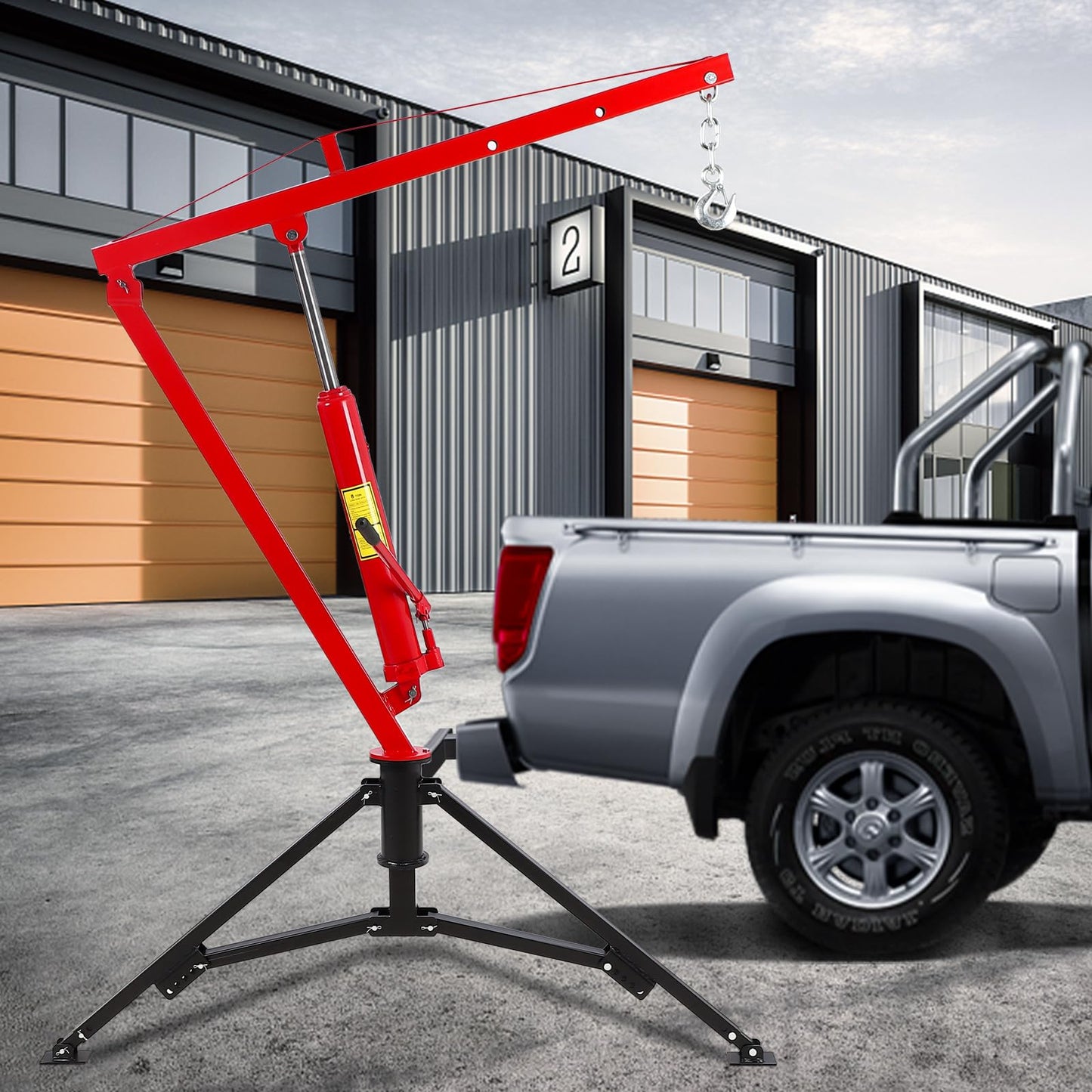 Hydraulic Receiver Hitch Crane 1000LBS Capacity, 360° Swivel Truck Lift with 3 Adjustable Settings 500/750/1000LB, No-Drill Installation for Construction, Farming & Workshop Loading