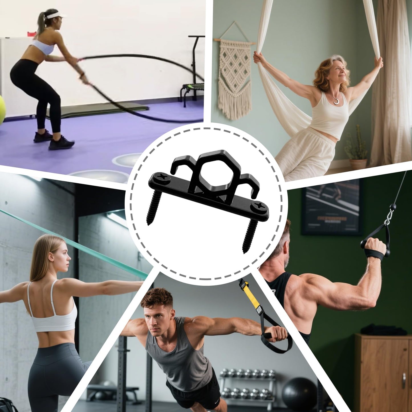 WOCHOLL Resistance Band Wall Anchors Heavy Duty Wall Mount Workout Anchors for Exercise Bands, Space-Saving Home Gym Workouts, Strength Training, Durable Steel Construction (3, Black)