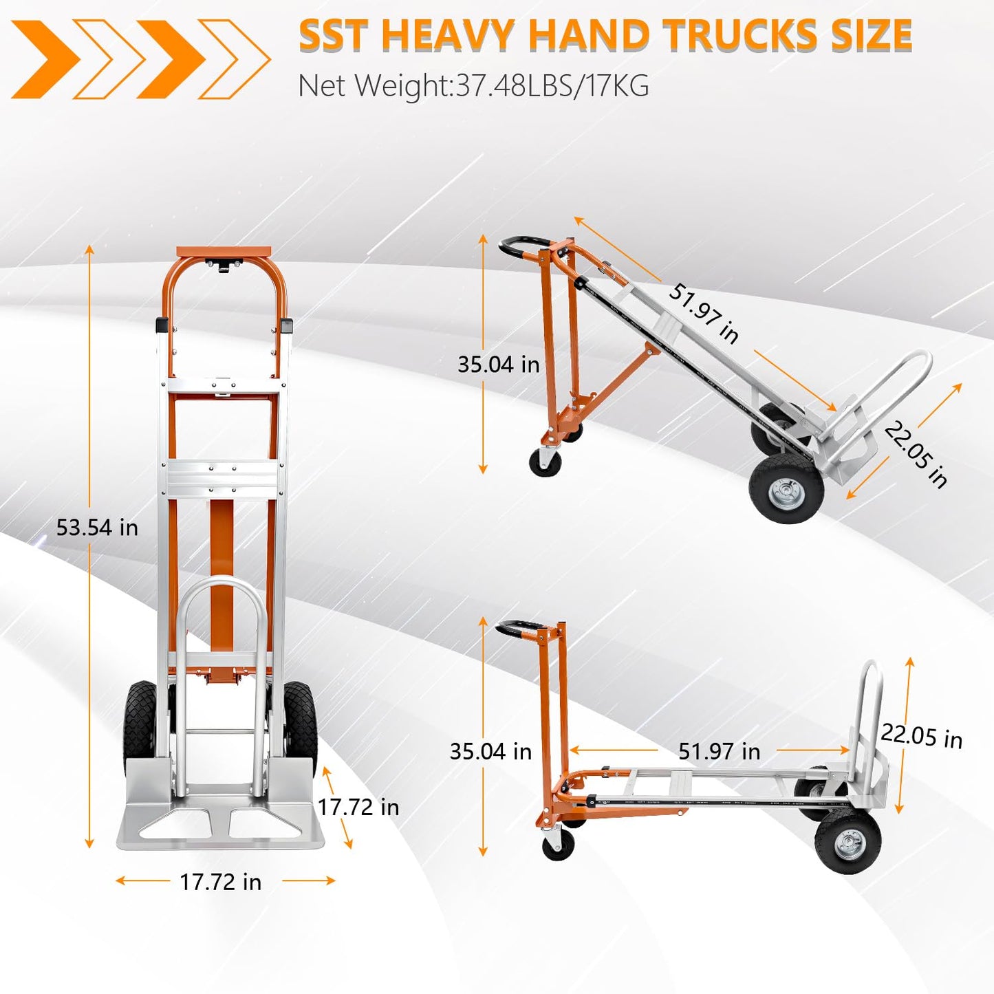 SST Convertible Hand Truck, 4 in 1 Folding Hand Truck Dolly Cart with Wheels, 1000LBS Heavy Duty Aluminum Hand Truck for Construction, Logistics, Shopping, Home, Office Moving