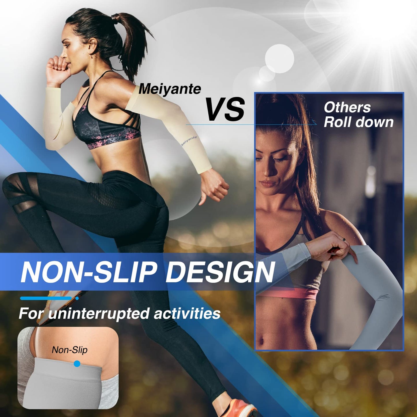Meiyante Arm Sleeves with Thumb Holes for Men & Women, Cooling UPF 50+ UV Sun Protection Sleeves with Palm Coverage, Breathable Compression Sleeves for Golf, Driving, Running, Gardening & Tattoo Cover