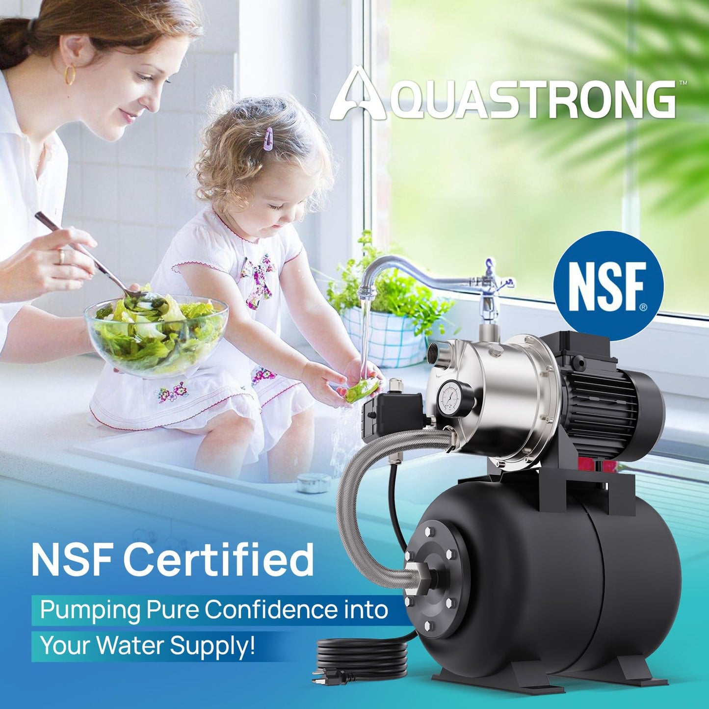 Aquastrong 115V Shallow Well Garden Pump, Stainless Steel, 1320 GPH, Automatic Water Booster Jet Pump for Home, Garden, Lawn,Irrigation,1.6 HP with Pressure Tank