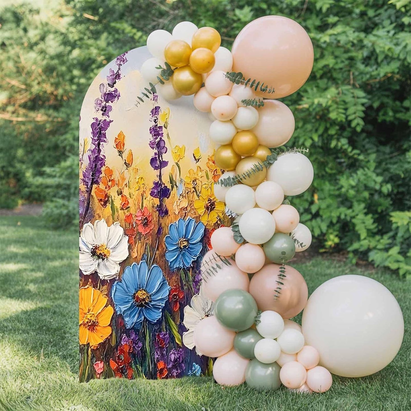 Jnbasdffb 7.2 Vintage Flowers Wedding Arch Cover,Stretchy Spandex Arch Backdrop Stand Covers FT,Abstract Oil Painted