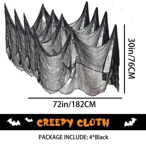 4 Pack Halloween Creepy Cloth Decorations, 30X72 Inch Black Scary Halloween Gauze Cloths, Spooky Cloth for Haunted House, Outdoor Patio, Garden, Halloween Indoor Wall Windows Black Cheesecloth Decor