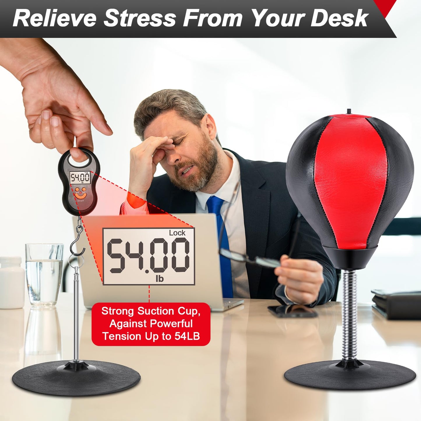 Dunkive Desk Punching Bag for Stress Relief, Tabletop Punch Bag with Clamp and Strong Suction Cup, Office Desk Accessory for Table or Countertop, Fun Stress Release Gift for Boss or Coworkers