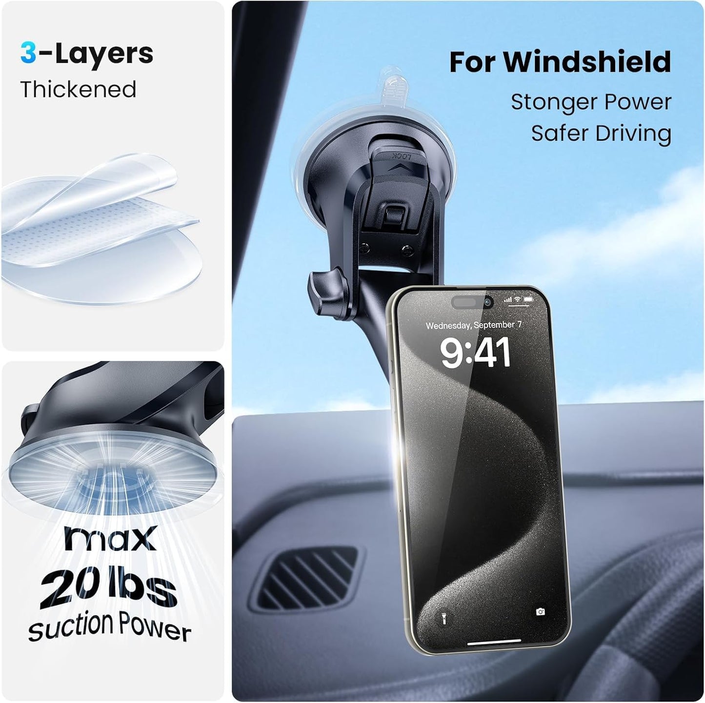 CarsMinders 360 Magnetic Phone Mount for Car Industrial Suction Cup Dashboard & Windshield Holder with Telescopic Arm