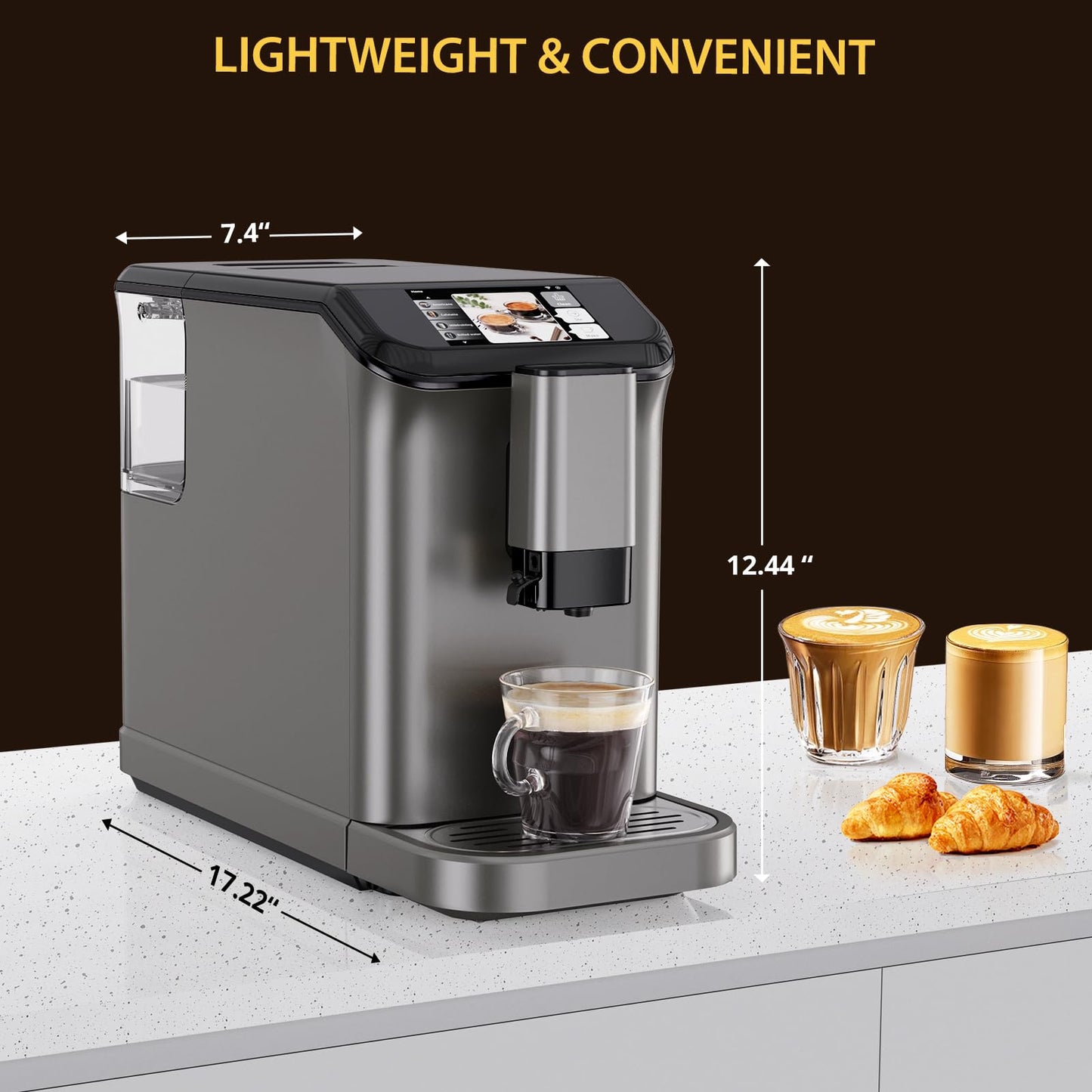 Automatic Espresso Machine with 20 Bar Pressure – One-Touch Coffee Maker, Built-in Grinder & Milk Frother, 6 Custom Recipes, 1.5L Water Tank, Auto Self-Cleaning, 120V for Home & Office (Grey)