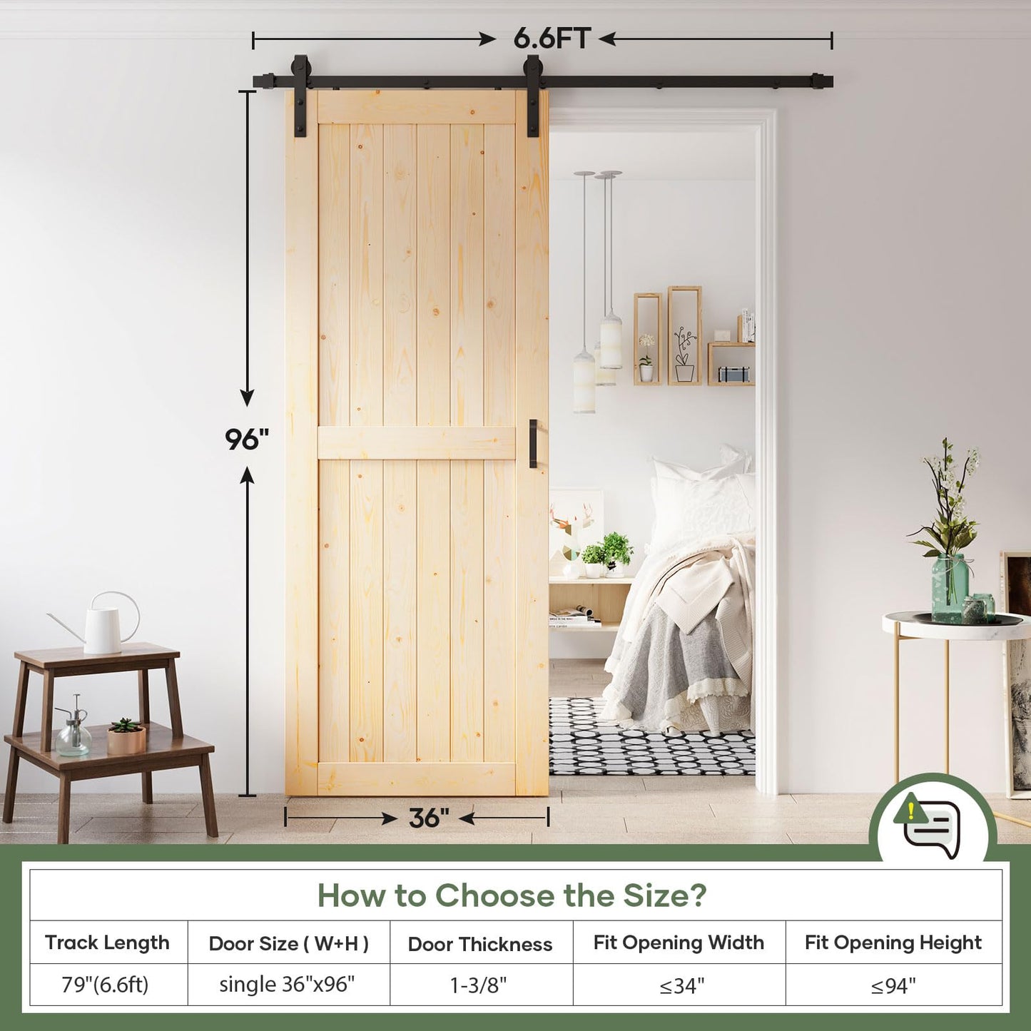 ROYMELO 36x96 inch Sliding Barn Wood Door Slab with 6.6ft Hardware Kit, Requires Simple DIY Assembly