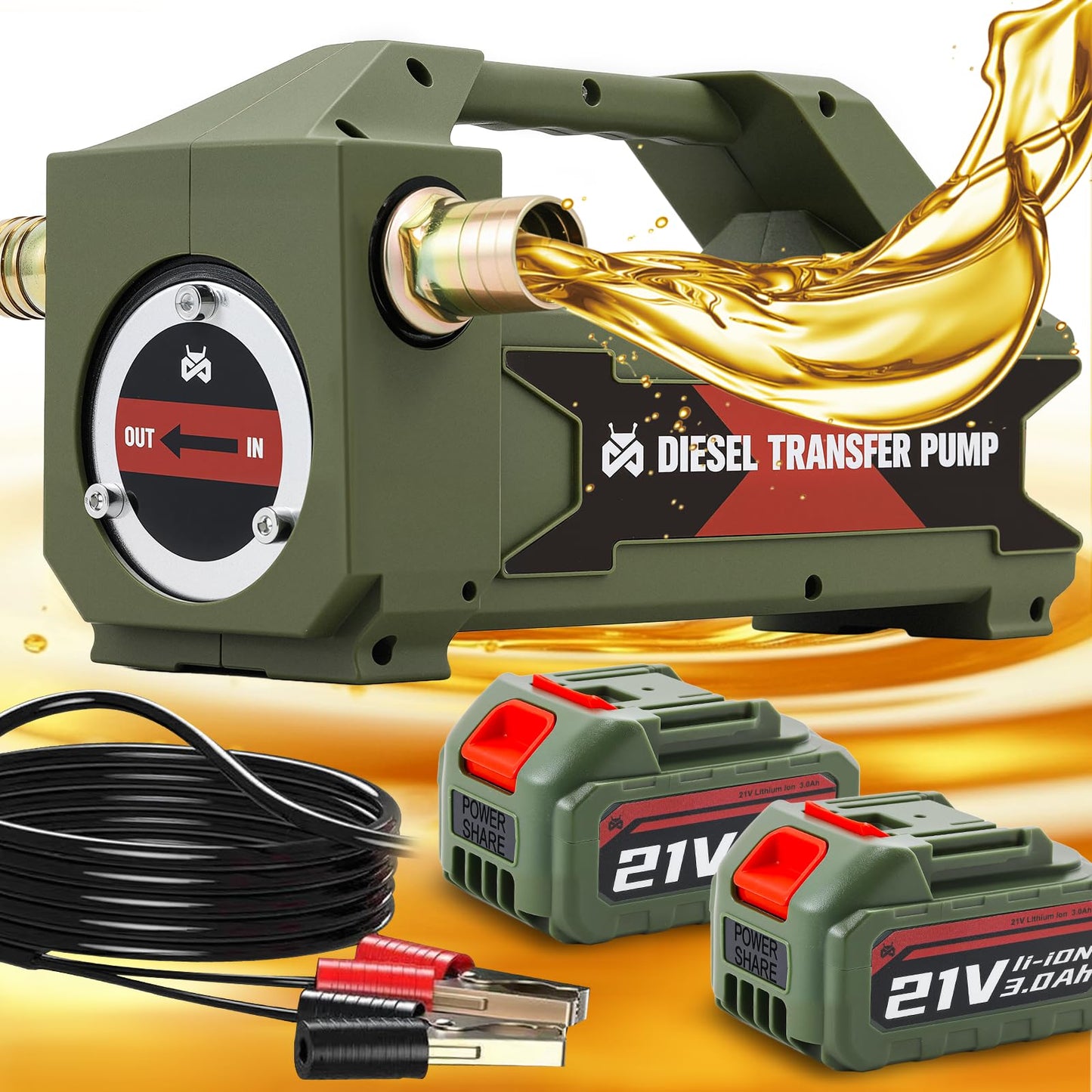 Mxmoonant Fuel Transfer Pump Battery Powered, 10.5GPM Cordless Diesel Transfer Pump Digital Control Self Priming Pump with 2 x 3.0Ah Batteries for Diesel, Kerosene