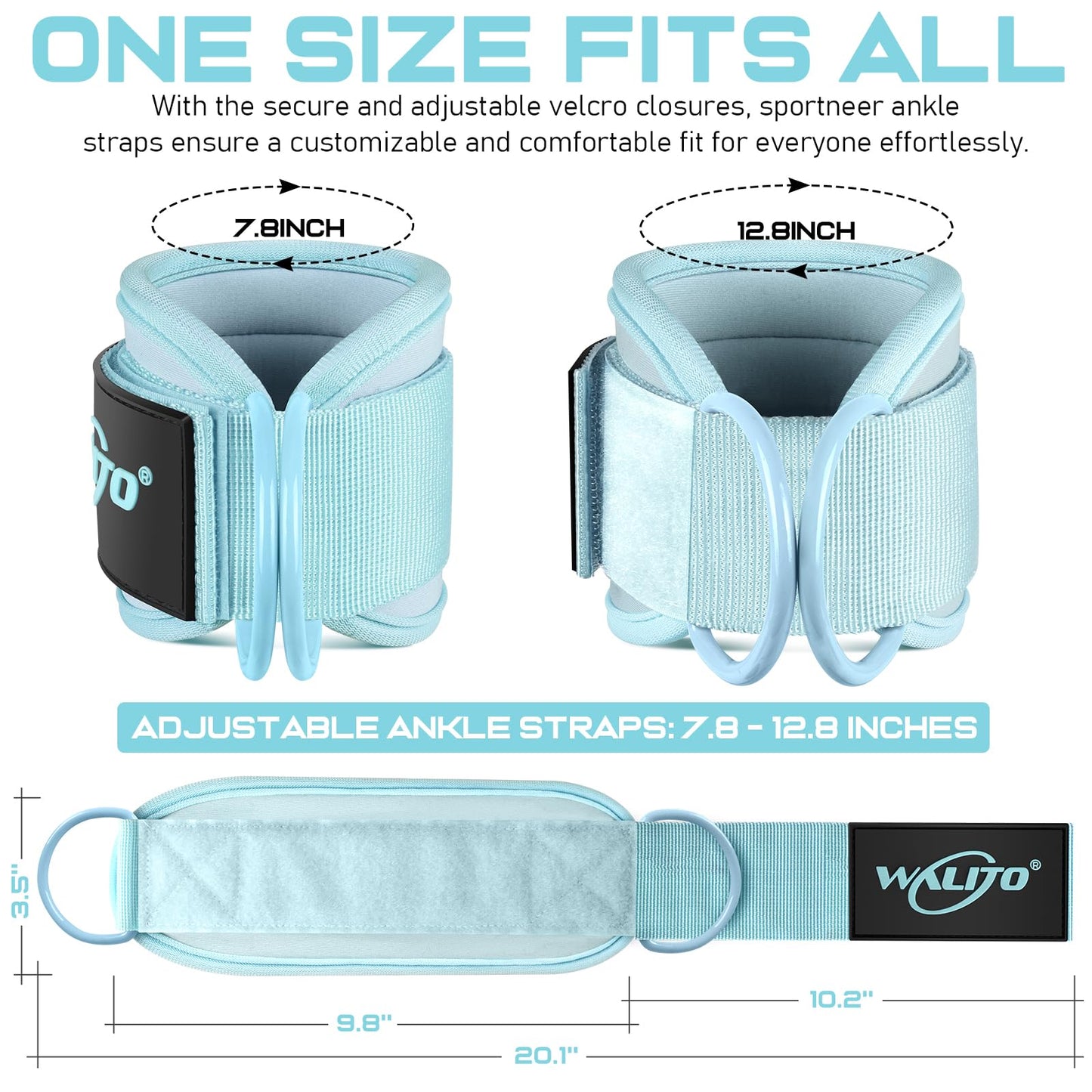 WALITO Gym Ankle Straps for Cable Machines Women & Men - Glute Kickback Ankle Cuff, Adjustable Cable Machine Accessories for Leg Extensions, Hip Abductors & Lower Body Workouts (Pair-Blue)