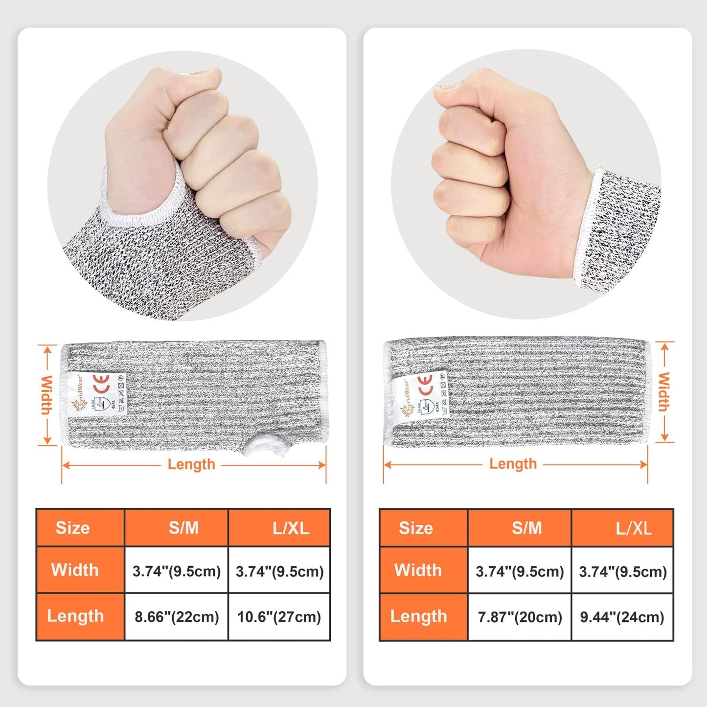 Evridwear Arm Protectors for Thin Skin and Bruising Cut Resistant Arm Sleeves Arm Guards Protective Sleeves for Men Women, 2 Pairs No Thumb Hole L/XL,Gray