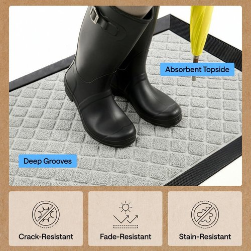 GORILLA GRIP Waterproof All-Season WeatherMAX Doormat - Natural Rubber, Stain & Fade Resistant, 23x35, Light Gray