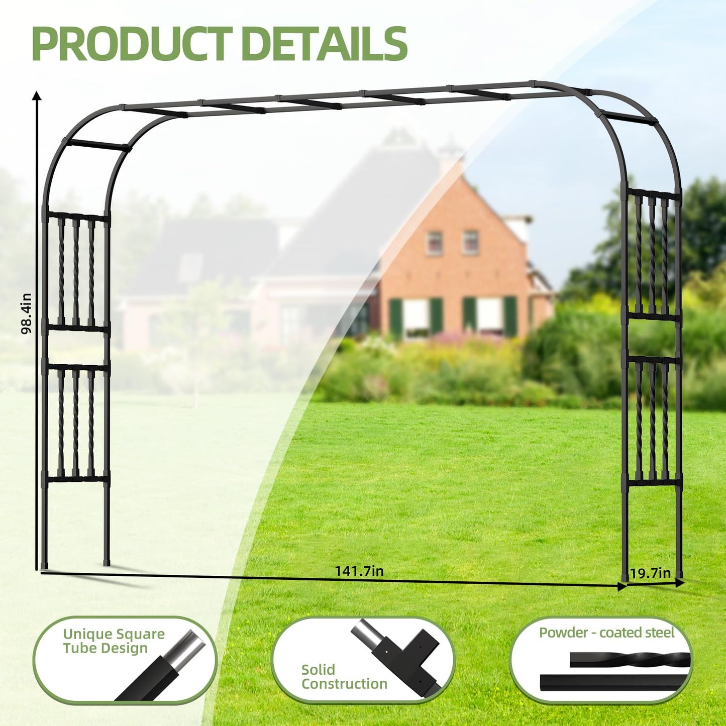 141 x98.4 in Square Tube Garden Arbor Trellis,Unique Design Extra Large Wide Metal Arch for Climbing Plants Outdoor,Wedding Arch Backdrop Stand for Garden Ceremony Party