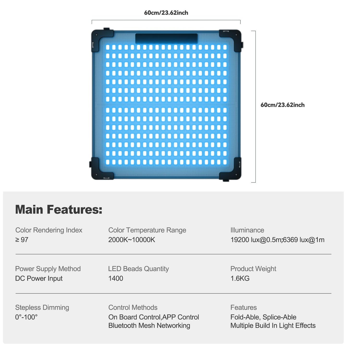 GVM 200W Flexible Led Panel Light Mat with Bluetooth Control, RGB Video Light with Softbox, 2000K-10000K Foldable Photography Light, 16 Kinds Lighting Scene, 1400pcs Led Beads, 23.62 * 23.62 inch