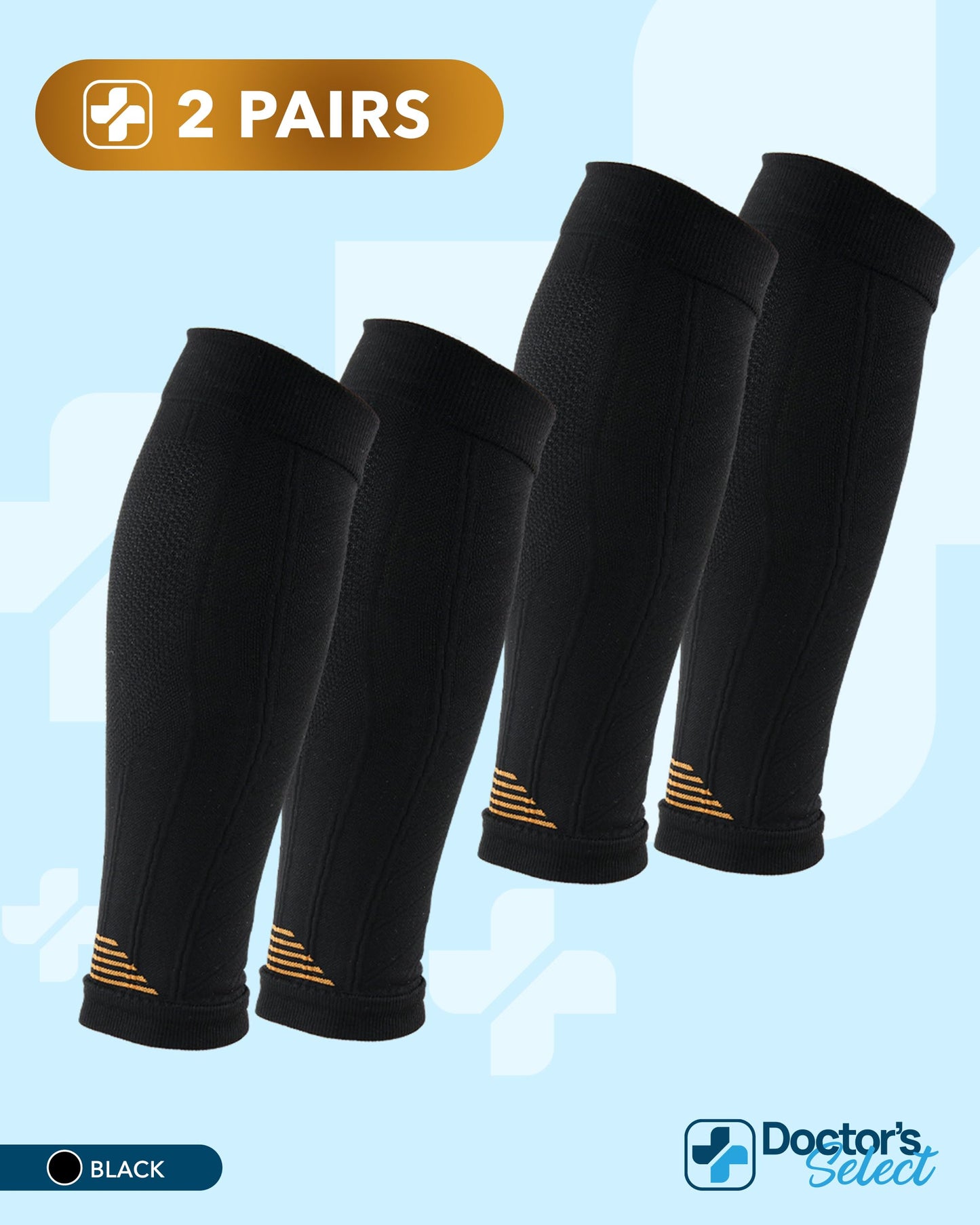Doctor's Select 2 Pairs Copper Calf Compression Sleeve - Compression Calf Sleeves Men, Compression Sleeves for Men Leg, Shin Splint Compression Sleeve, Black with Copper