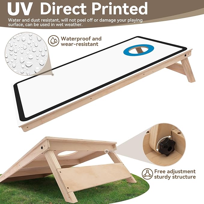 Cornhole Board Set - No Bounce,Regulation Size 4x2 ft,Made of 1/2" Pine Plywood,UV Printing Includes 8 Bean Bags and 2 Cornhole Boards,Perfect for Outdoor Games and Gatherings