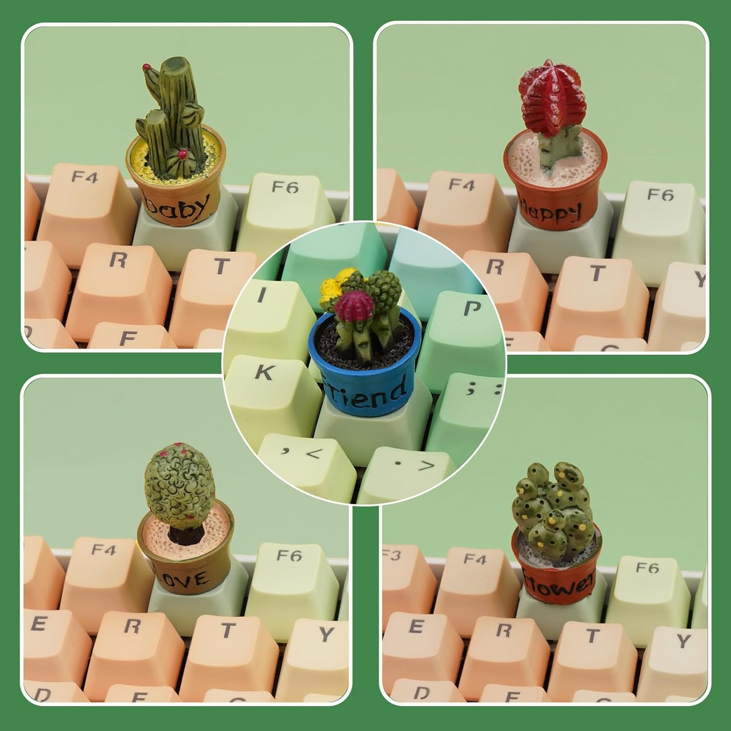 Wonhibo 5 PCS Cactus Keycaps for Cherry MX Keyboards - Cute Multicolor OEM Profile ESC Key Replacement, Mechanical