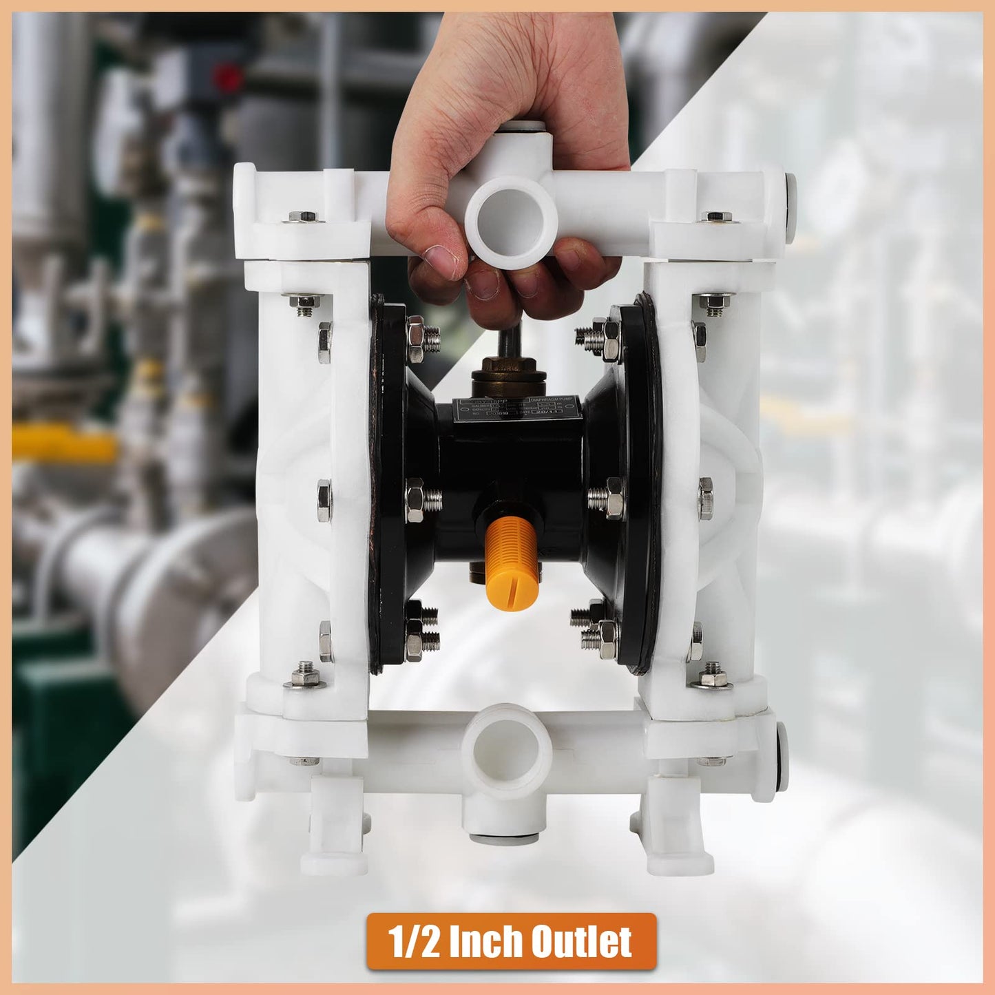 GCCSJ Air Operated Heavy Duty Double Diaphragm Transfer Pump 1/2" Inlet and Outlet, 13GPM, 100 PSI Max, Polypropylene Nitrile Rubber Stainless Steel Plastic Air Operated Waste Oil Transfer Pump