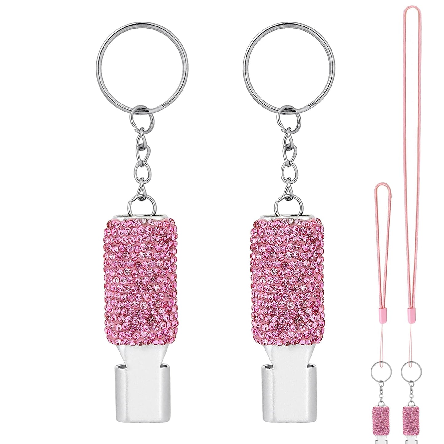Biiange 2 Pack Bling Pink Whistle, Whistle for Coaches with Lanyard, Coaches Referee Sports Whistles, Loud Metal Sports for Coachess, Referees, and Hikers (Pink)