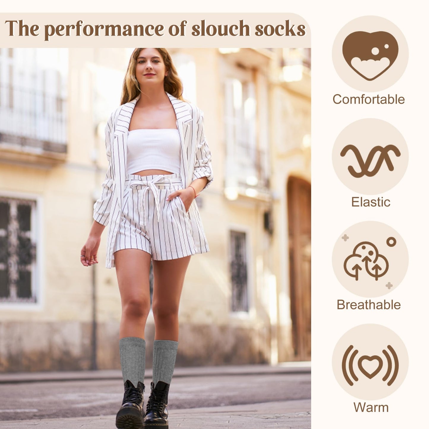 Justay 5 Pairs Slouchy Socks for Women - Slouch Long Crew Knit Boot Athletic Calf Tube Scrunch Socks