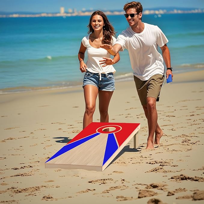 Cornhole Board Set, Regulation Size 4 x 2FT/3 x 2FT Solid Wood Corn Hole Game Set with 8 Bean Bags,2 Cornhole Boards and 1 Carry Bag for Outdoor Beach Toss Games Competitions
