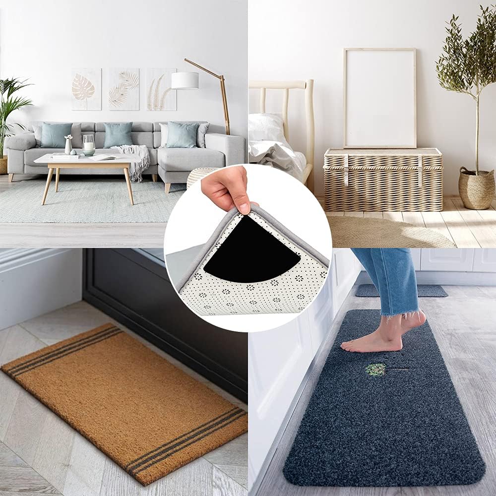 Skiennix Reusable Rug Pad Grippers - Washable Non-Slip Carpet Tape for Hardwood & Tile | 4 Pcs, Black