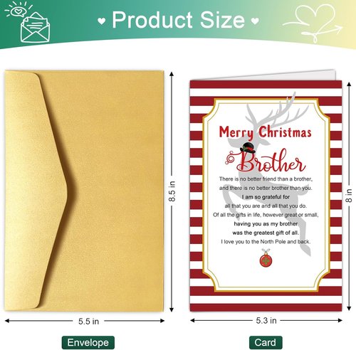 Chenive | Merry Christmas Card for Brothers - Heartfelt Holiday Greeting for Friends & Family