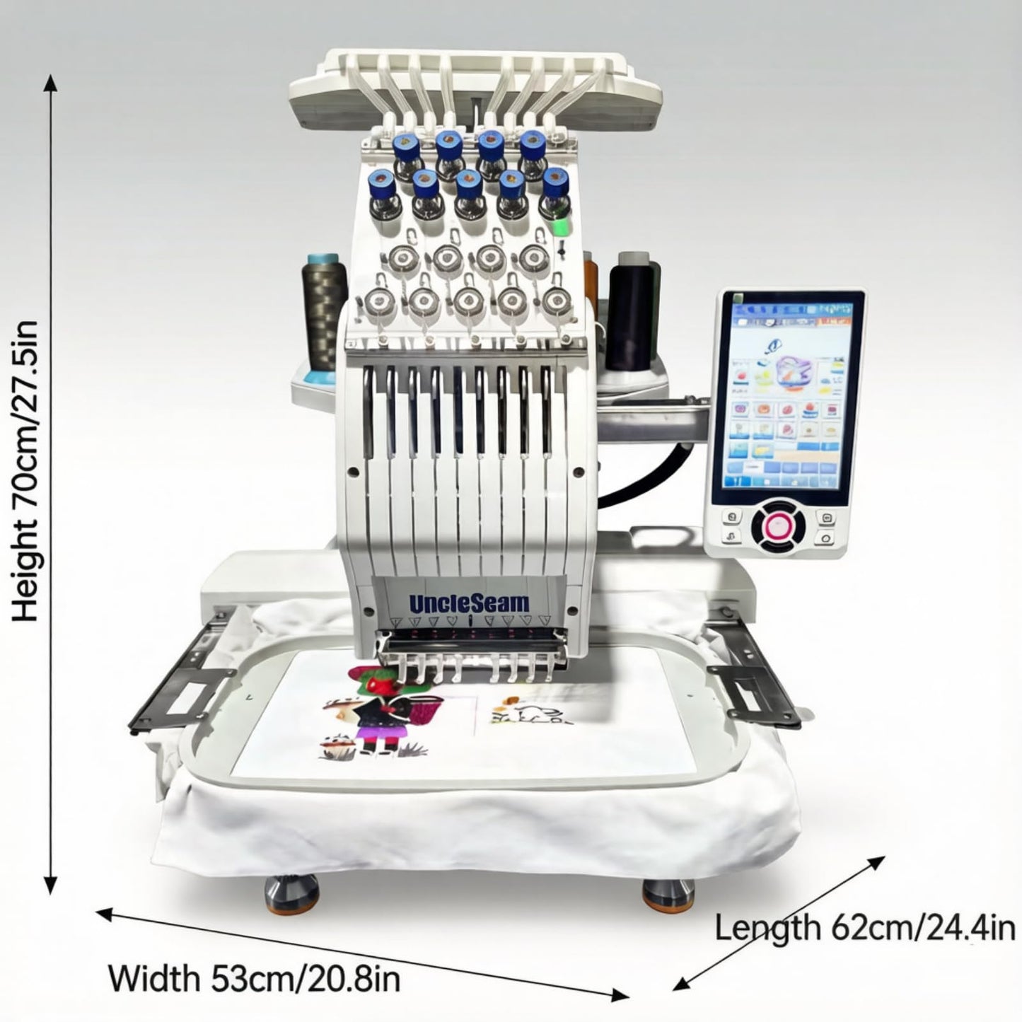 Compact Embroidery Machine with 9 Needles, 1200SPM Max Speed, 10“ Touch Screen, 8"x12" Embroidery Area, For Flat, Hat, T-shirt etc.