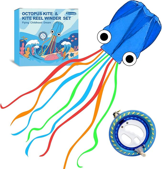 Octopus Kites for Kids & Adults Easy to Fly, 24”x 158” Large Soft Kite Kit for Boys and Girls, Single Line 3D Beach Kite Set for Teens,Perfect for Outdoor Activities