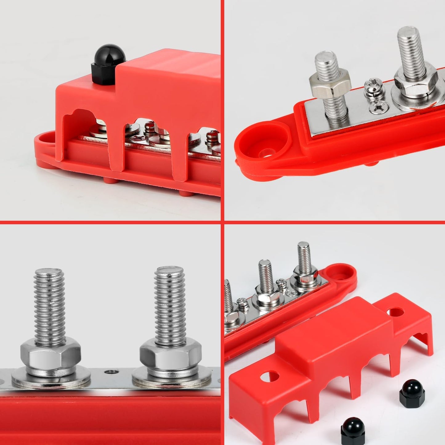 3/8'' 4 250 (250A, 3/8'', Heart Horse Power Distribution Block Bus Bar Terminal Stud Post with Cover Amp Rating