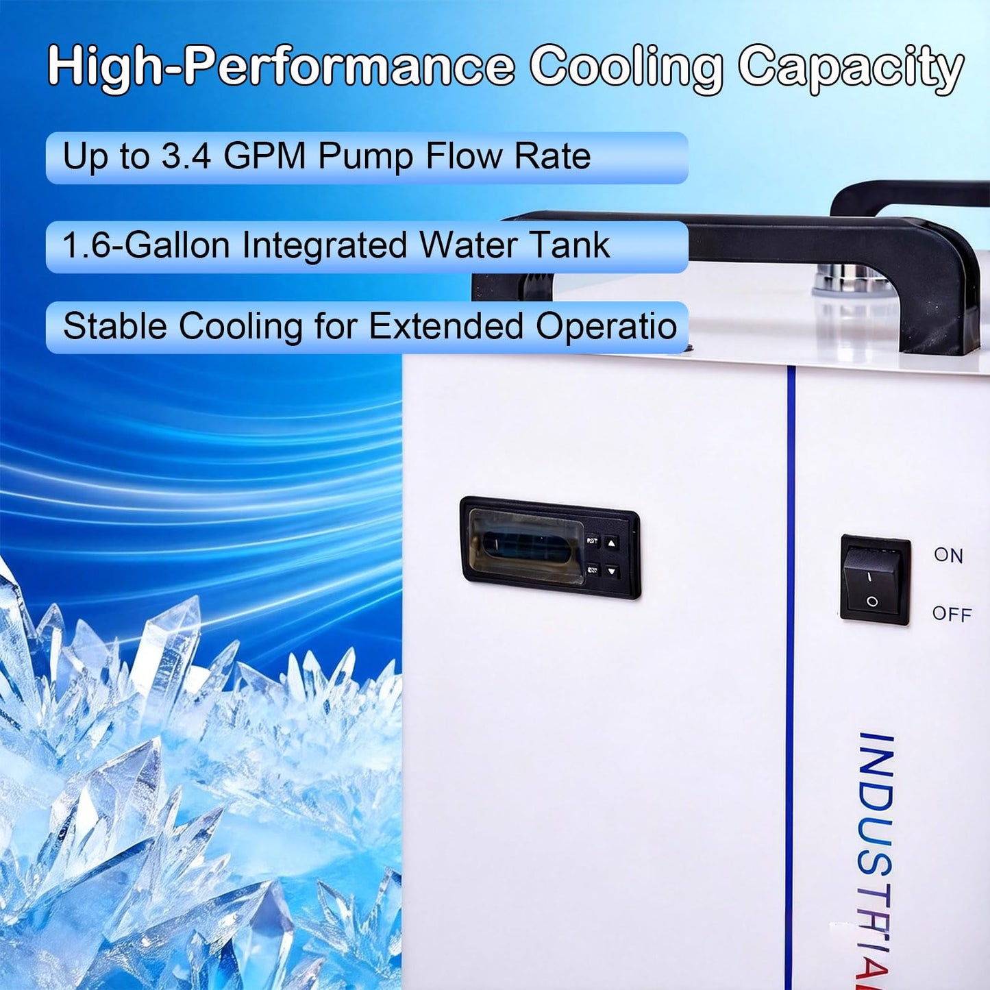 CW-5200DH Industrial Water Chiller, 6L Laser Cooling System for 60W-150W CO₂ Engraving Cutting Machines, Precise Temperature Control, High Efficiency 0.9HP