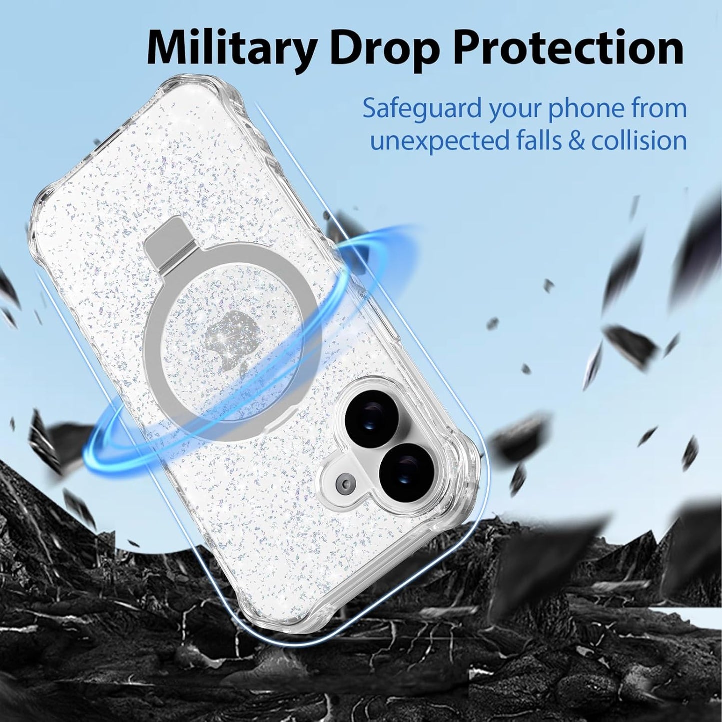 Casehas 17 6.3" Magnetic for iPhone Case with Invisible Stand, Compatible with MagSafe, Clear Bling Sparkle Shockproof