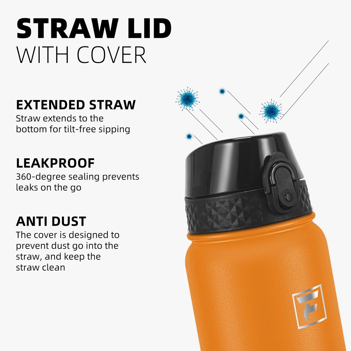 Fanhaw 32 Oz Kids Insulated Stainless Steel Water Bottle with Straw Lid, Leakproof & Anti-Dust Everyday Use Bottle for School, Women & Men, Back to School Essentials (Yellow Orange)