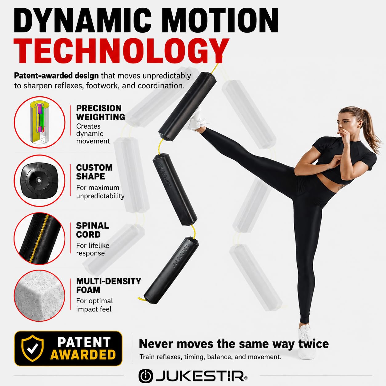 Jukestir® Only Punching Bag with Dynamic Motion. Better Footwork Than Double End Bag, Speed Bag. More Agility Than Heavy Bag. Boxing MMA Equipment. Great Workout for Adult or Teen. Used by Pros.